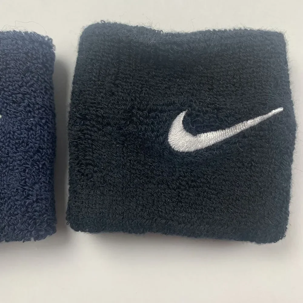 Nike Unisex Blue Black Fitness Jogging Sport Swoosh Single Wide‎ Wristbands Set